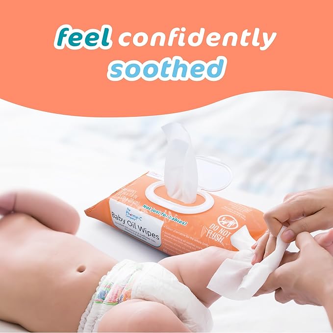 The Pharma-C Company Baby Oil Wipes (9 Packs of 60) Enriched with Almond and Sunflower Oils, Aloe and Vitamin E.