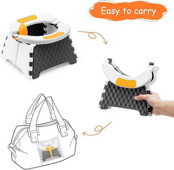 Toddler Portable Potty Training Seat for Kids Baby Foldable Toilet Child Travel Potty in Car Camping Potty Chair Seat for Indoor Outdoor, with 60 Disposable Bags