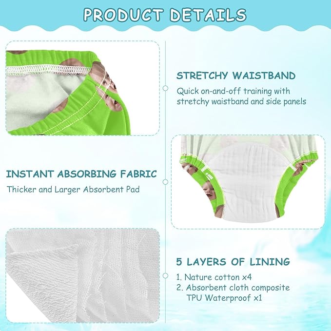Joko Ivery 1 Fluorescent Green Custom Potty Training Pants Soft Traning Potty Panty for Boys Girls Toddlers 4T 3Pcs