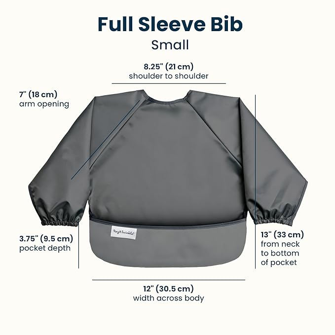 Tiny Twinkle Long Sleeve Bib for Babies & Toddlers | 2-Pack Waterproof Smock Bib for Eating | Machine Washable & Mess-Proof Feeding Essentials | Newborn Shower Gift (Sage Charcoal,2-4Y)