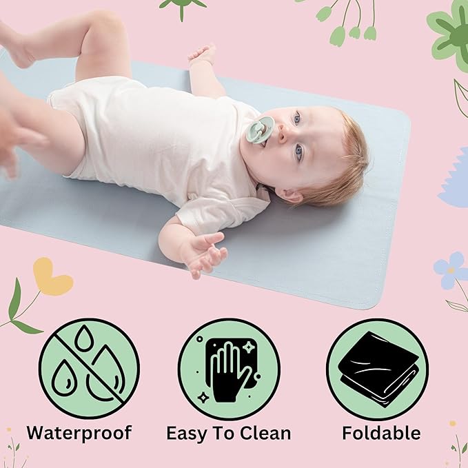 Luxury Vegan Leather Baby Changing Mat - 16"x30" Eco-Friendly, Versatile, Thin & Foldable, Easy-to-Clean Diaper Pad (Sky)