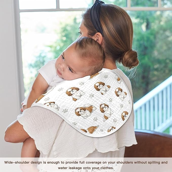 1 Pack Muslin Burp Cloths Shih Tzu Dogs White Cotton Baby Burp Cloths Ultra Absorbent Burping Cloth Soft Spit Up Rags for Baby Boys Girls 22x11 Inch