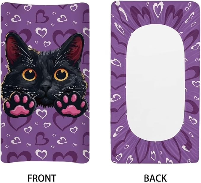 Purple Heart Cat Changing Pad Covers Soft Baby Change Table Covers Breathable Change Sheet Fit for Most Baby Diaper Change Pads Machine Washable