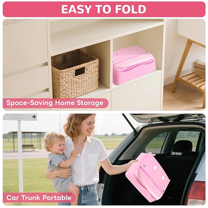 BOSEDSANG 4-in-1 Baby High Chair, Convertible Highchair for Babies and Toddlers, Portable High Chair with Foldable Design, Booster Seat for Kitchen, Dining & Outdoor Use, Easy to Clean & Storage(Pink)