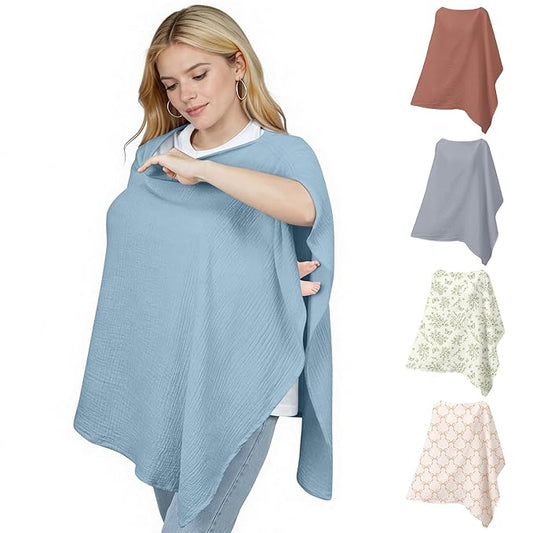 Muslin Nursing Cover Up for Breastfeeding, Soft & Breathable Cotton Breast Feeding Cover for Women, Full Privacy Breastfeeding Cover - Newborn Baby Essential, Light Blue