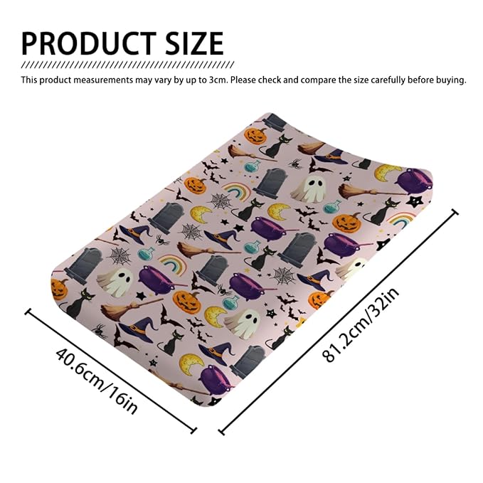 Halloween Boho Changing Pad Cover Spooky Witch Pumpkin Cat Bat Rainbow Baby Changing Pad Table Sheets for Boy Girl Halloween Moon Night Soft Stretchy Fitted Diaper Changing Table Mats 32''x16''
