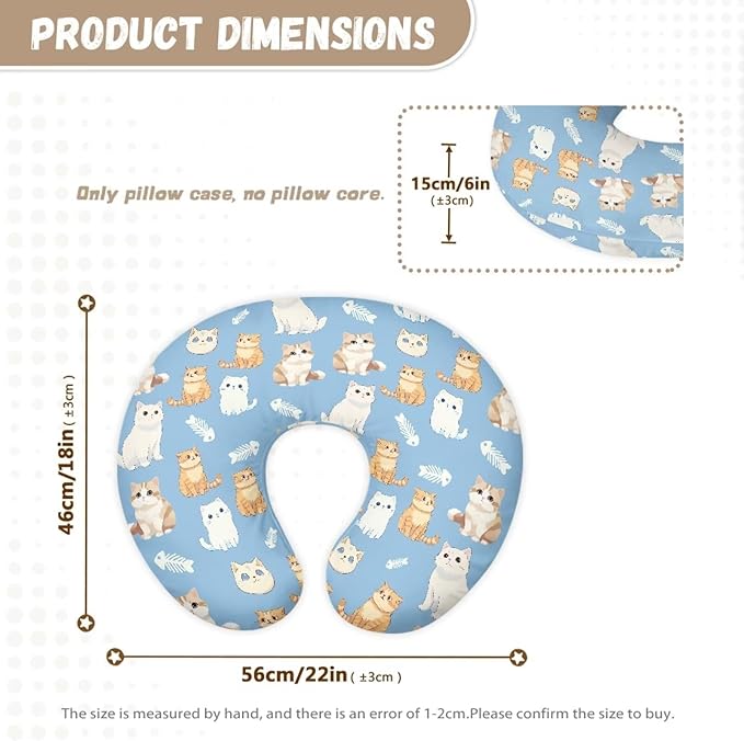 Cute Cat Nursing Pillow Cover for Newborn U-Shaped Nursing Slipcover Breastfeeding Pillow Case Hidden Zipper Design Soft and Skin-Friendly