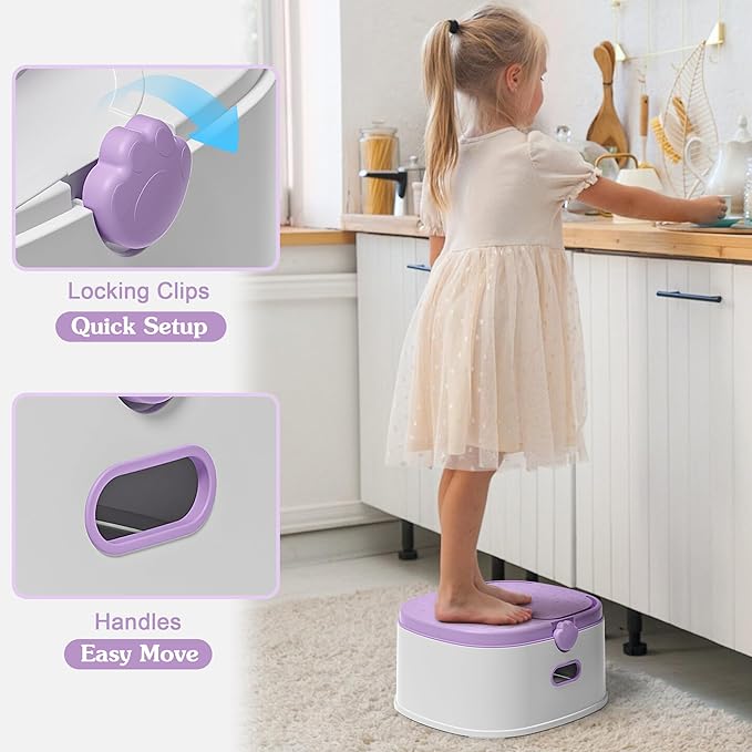 3-in-1 Potty Training Toilet, Portable Potty, Potty Training Seat and Toddler Step Stool, Easy Setup and Clean, Anti-Slip Toddler Potty Trainer for Boy Girl,Lavender