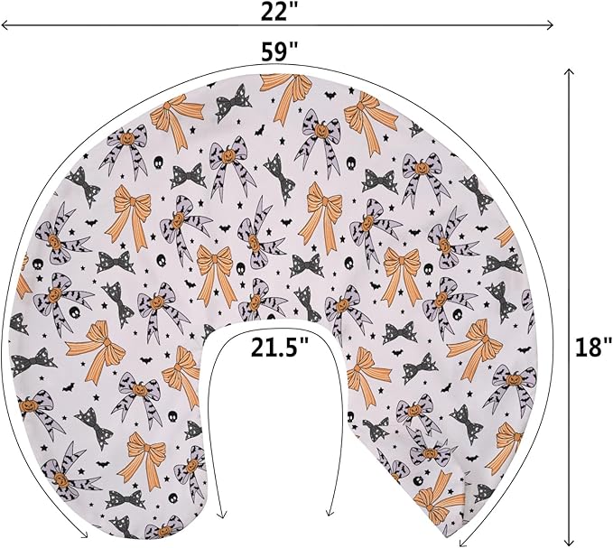 Halloween Bows Baby Nursing Pillow Covers for Boy Girl Spooky Bows Bats Pumpkins Skulls Nursing Slipcovers for Breastfeeding Pillows Orange Purple Ribbons Soft Stretchy Removable Covers for Infant