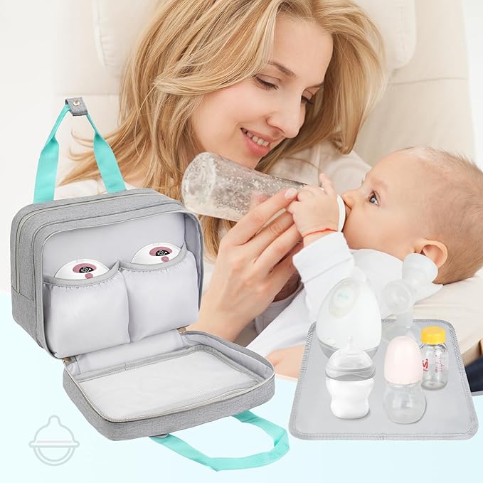 Wearable Breast Pump Bag with Cooler Compartment Compatible with Momcozy M5/S12 Pro, Elvie & Medela Pump in Style, Carrying Case with a Ice Pack & Waterproof Mat for Breast Pump and Accessories,Gray