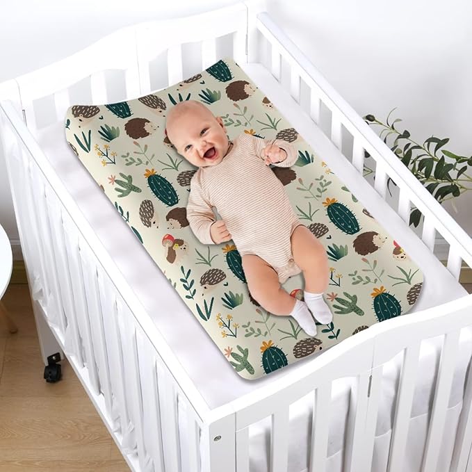 Hedgehog Changing Pad Cover Breathable Stretchy Universal Tray Table Mat Washable Lightweight Waterproof Nursery Pad Change Cover