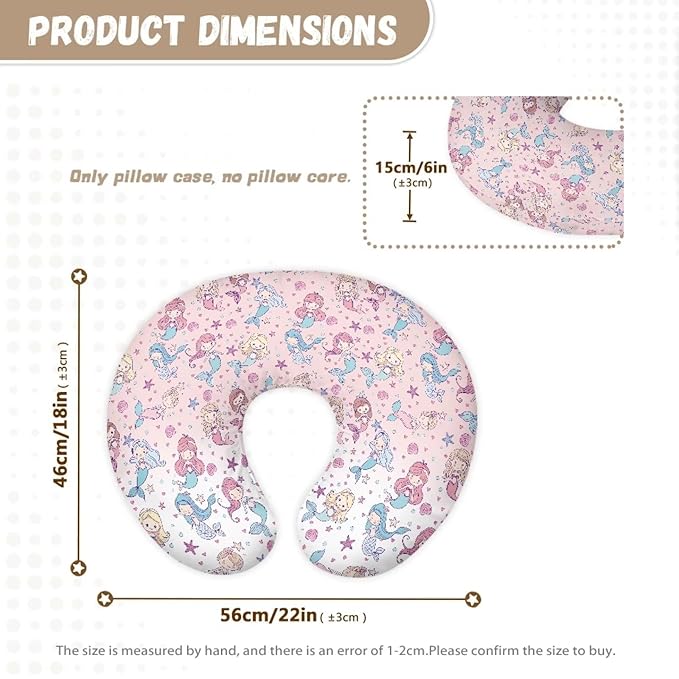 Cartoon Mermaid Nursing Pillow Cover for Baby Boy Girl Slipcover for Breastfeeding Pillows, Soft and Stretchy Safely Breastfeeding Pillow Cover