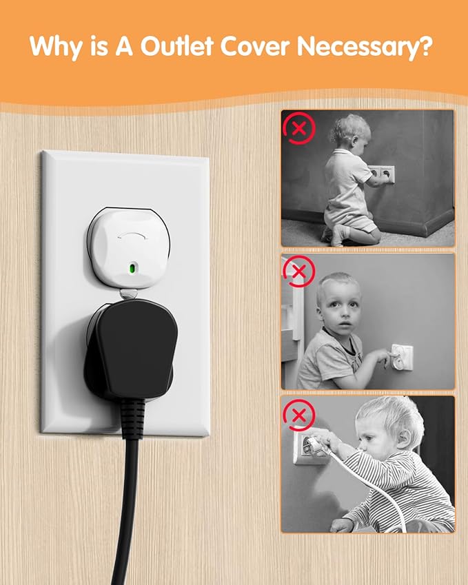 Outlet Covers Baby Proofing, 40 Pack Plug Covers Baby Proofing, Outlet Plug Covers for US 3-Prong to Prevent Electric Shock, Outlet Covers for Home, Office, School, Toddlers & Babies, White