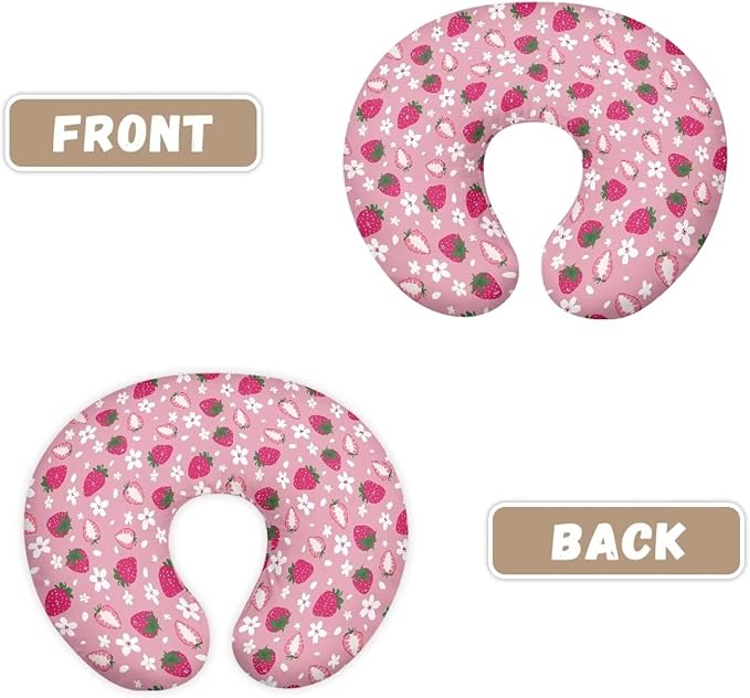 Strawberry Floral Nursing Pillow Covers for U-Shaped Breastfeeding Pillow Nursing Pillow Case for Newborn Boys Girls Hidden Zipper Design Soft and Skin-Friendly
