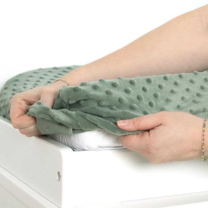 The Peanutshell Minky Dot Diaper Changing Pad Cover - Ultra Soft Baby Mat Cover for Boys & Girls, Fits 16” x 32” Changing Table Pads - Sage, 2 Pack
