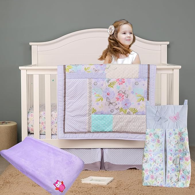 Purple Butterfly Nursery Diaper Stacker 1 PC Floral Butterfly Diaper Hanging Bag for Baby Girl (Purple Butterfly)