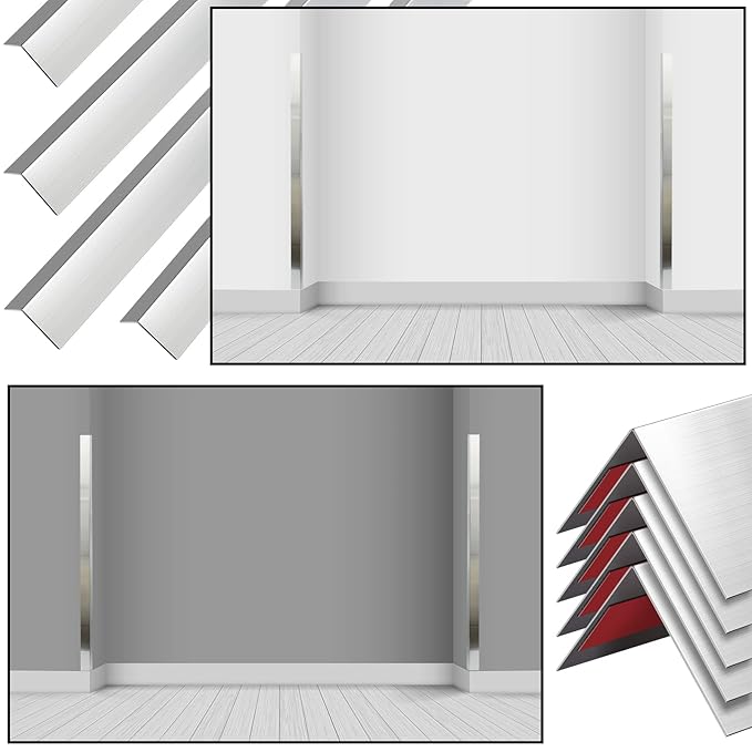 Therwen 20 Pcs 2 x 2 x 48 Inch 304 Stainless Steel Corner Guards Metal Wall Guard Protector Corner Trim Molding for Door Countertop Furniture Cabinet Protection