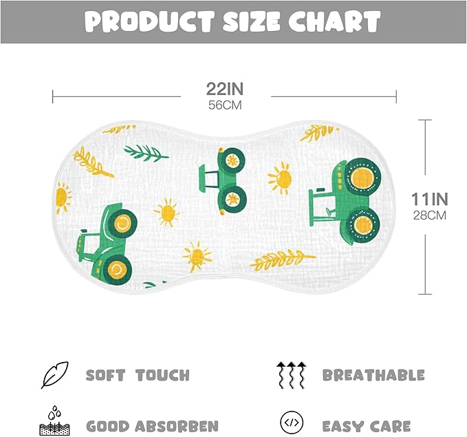 Fall Farm Tractor Burp Cloths Baby Boys Girls Absorbent Soft Cotton Burping Cloths Rags 4 Pack
