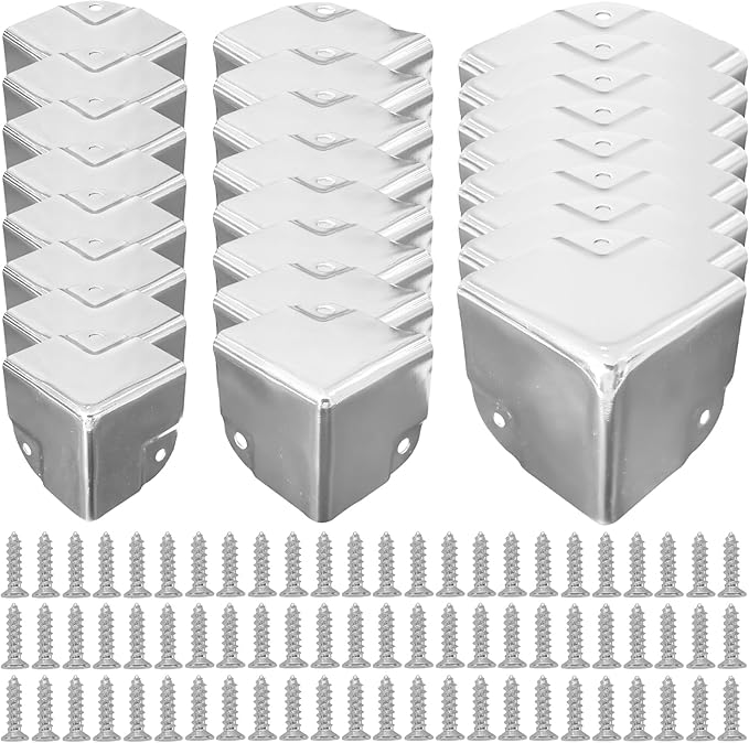 24 Pcs Black Metal Corner Protectors - Heavy Duty Steel, Multi-Size (35/40/50mm) for Furniture Edge Guard & Cabinet Protection Home, Office & Industrial Use