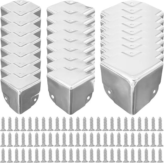 24 Pcs Black Metal Corner Protectors - Heavy Duty Steel, Multi-Size (35/40/50mm) for Furniture Edge Guard & Cabinet Protection Home, Office & Industrial Use