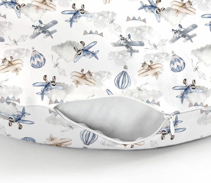 Vintage Planes Airplanes Helicopters Nursing Pillow Covers for Boy Girl Hot Air Balloon Plane Clouds Sky Nursing Slipcovers for Breastfeeding Pillows Aircraft Soft Stretchy Covers for Newborn Infant