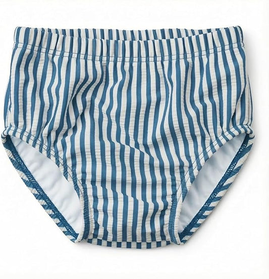 Infant Baby Boy Swim Diaper Washable Waterproof Reusable Swim Pants Organic Seersucker Blue Stripe Swimsuit 9-12 Month