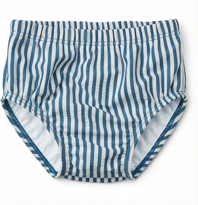 Infant Baby Boy Swim Diapers Washable Waterproof Reusable Swim Pants Organic Seersucker Blue Stripe Swimsuit 6-9 Month