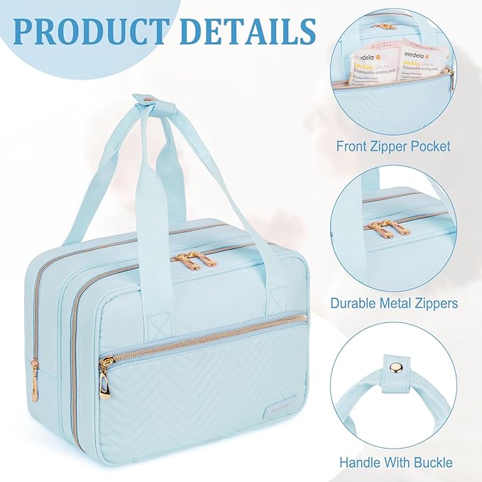Breastmilk Cooler Travel Bag,Wearable Breast Pump Storage Bag Compatible with Momcozy/Eufy/Elvie/Willow/Medela Breast Pump with Ice Pack and Waterproof Mat,Blue