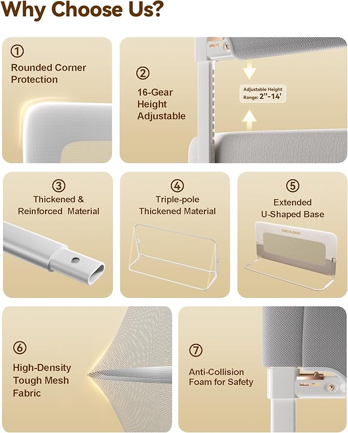 Baby Bed Rail Guard, 48in Thickened Toddler Bed Rail for Toddlers, Extral Tall Swing Down Kids Child Safety Side Railing Guards/Rails for Twin, Full, Queen, King Bunk Size Bed, White/Grey, 27”H