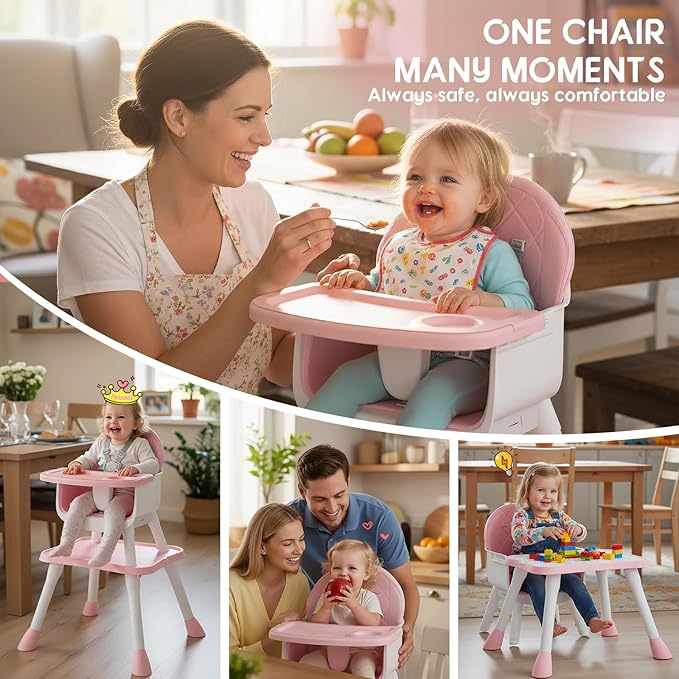 UNISWAN 6 in 1 Baby High Chair, Convertible Highchair for Babies and Toddlers (Pink)