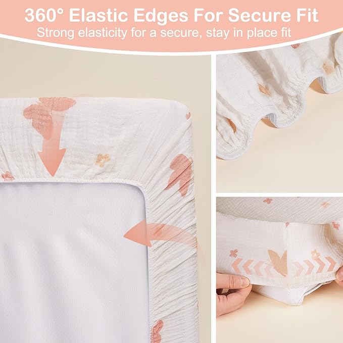Basumee Muslin Changing Pad Cover Waterproof 2 Pack Baby Changing Table Covers for Boys and Girls Soft Breathable Nursery Diaper Change Table Cover Pad Fits 32"x16", Pink Butterfly