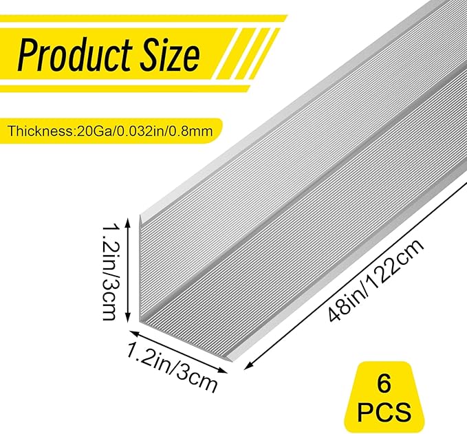 6pcs Metal Aluminum Steel Corner Guards 48” Metal Wall Corner Protector Guard for Walls (1.2 x 1.2 x 48 inch)