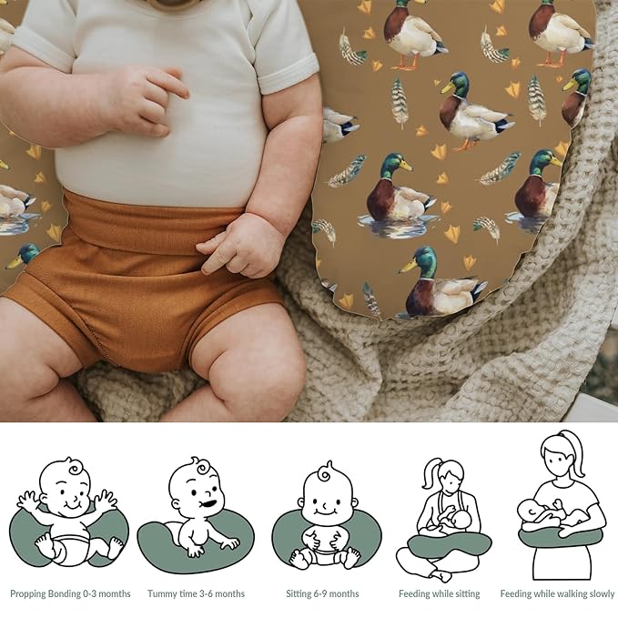 Vintage Mallard Ducks Baby Nursing Pillow Covers for Boy Girl Retro Duck Hunting Nursery Pillowcase for Breastfeeding Pillows Wild Birds Feathers Soft Stretchy Slipcovers for Newborn Infant