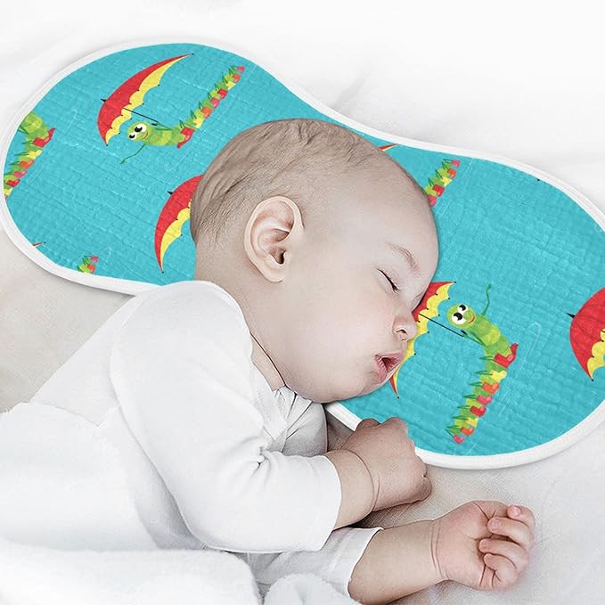 Caterpillar Hold Umbrella Pattern Muslin Burp Cloths for Baby 1 Pack 100% Cotton Baby Washcloths Bibs for Boy Girl