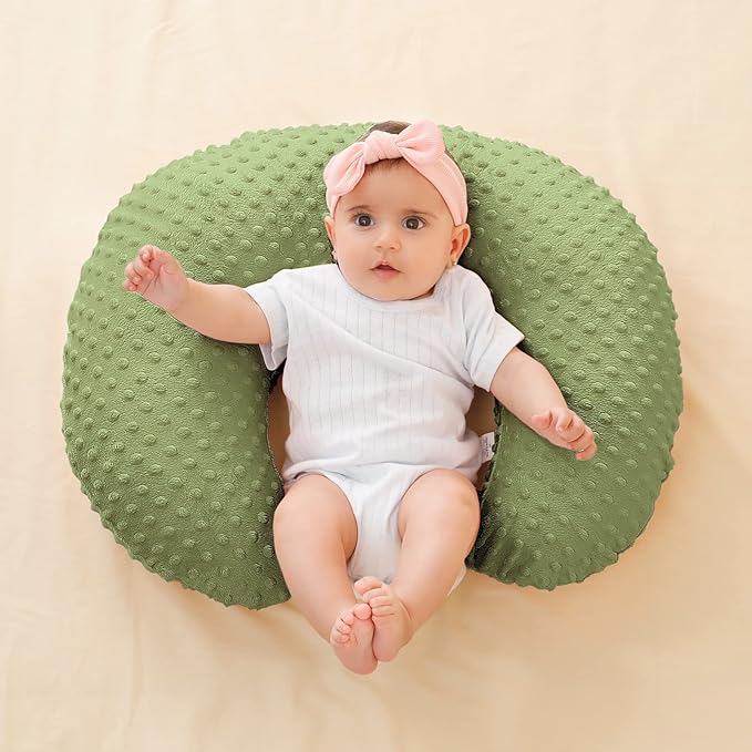 Nursing Pillow Cover Breastfeeding Pillow Cases Plush Dot Slipcover (Sage)