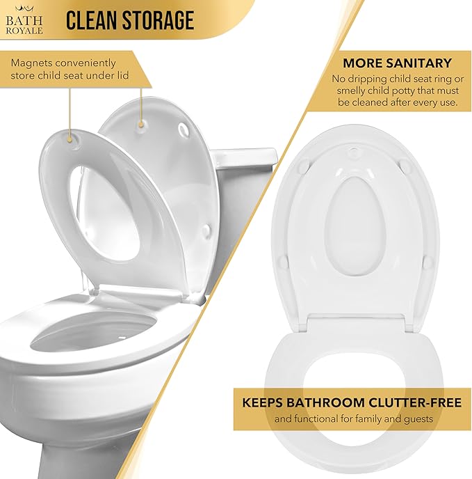 BATH ROYALE Potty Training Seat - Soft Close, Kingsport BR720-01, Round Biscuit/Linen, Adult & Child