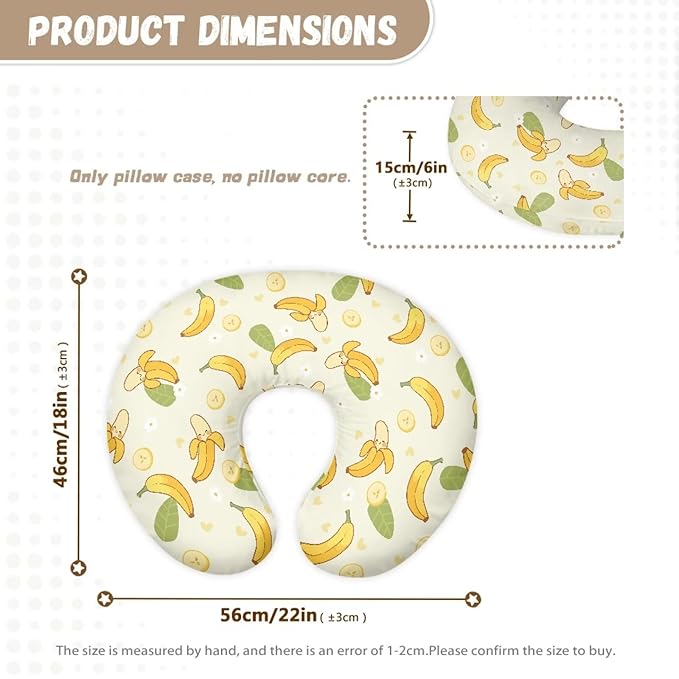 Banana and Cute Leaf Nursing Pillow Cover for Baby Boy Girl Newborn U-Shaped Breastfeeding Pillowcase Cushion Cover Stain Resistant and Not Easy to Fade