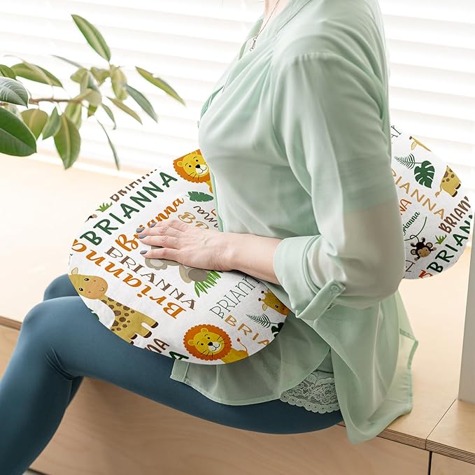 Baby Nursing Pillow Cover - Personalized Name Breastfeeding Pillow Cover with Elephants Pattern, Stretchy Removable U-Shaped for New Moms, Soft Breathable Slipcover for Infant Boys Girls