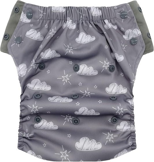 EcoAble Reusable Potty Training Diaper with Insert, Daytime Pull-on Cloth Training Pants for Toddlers and Big Kids (Size 3, Cloudy Day)