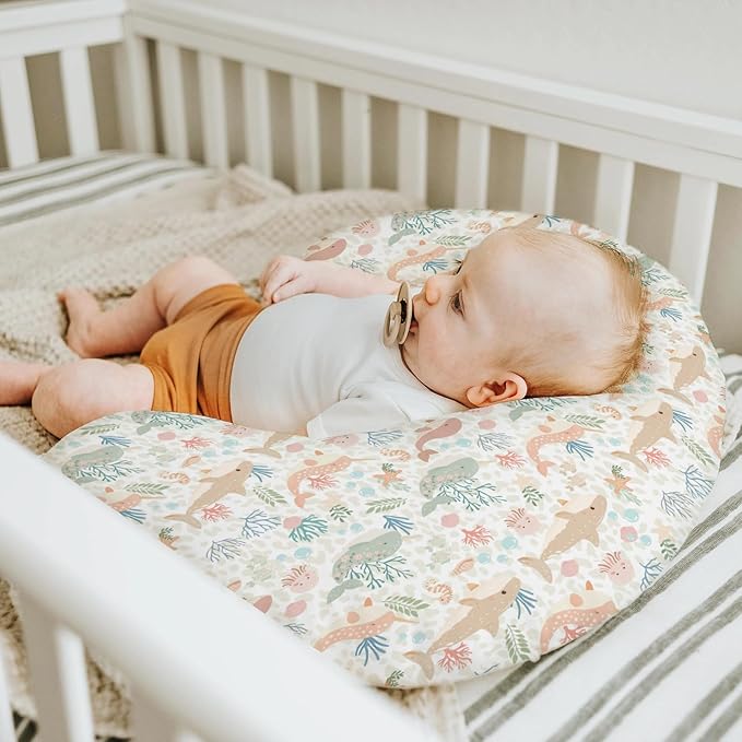 Girly Whale Baby Nursing Pillow Covers for Boy Girl Narwhal Shark Jellyfish Corals Nursing Slipcovers for Breastfeeding Pillows Boho Sea Ocean Animals Leopard Soft Stretchy Cover for Newborn Infant