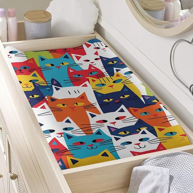 Colorful Cats Baby Changing Pad Cover Stain Resistant Breathable Table Sheets Durable Waterproof Changing Table Cover Infant/Toddler