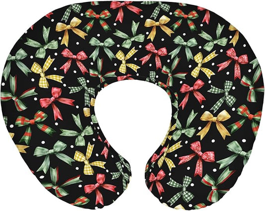 Christmas Bows Baby Nursing Pillow Covers for Boy Girl Winter Bows Plaids Nursing Pillow Slipcovers for Breastfeeding Pillows Girly Christmas Ribbons Soft Stretchy Removable Covers for Newborn Infant