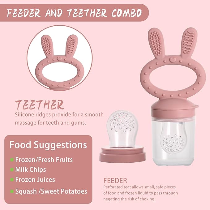 Easter Bunny Baby Breastmilk Popsicle Molds & Baby Fruit Feeder,Food Freezer Tray Storage Containers, Silicone Teething Pacifier Feeder and Teether for Babies,Gifts for Boys and Girls-Purple