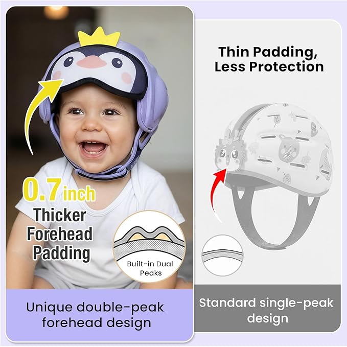 Mambobaby Baby Head Protector Helmet for Crawling and Walking, Breathable Soft Helmet, Ultra-Lightweight & Adjustable, Prevents Bumps Safety Helmet for Infants Toddlers 6-24 Months (Waddle Penguin)