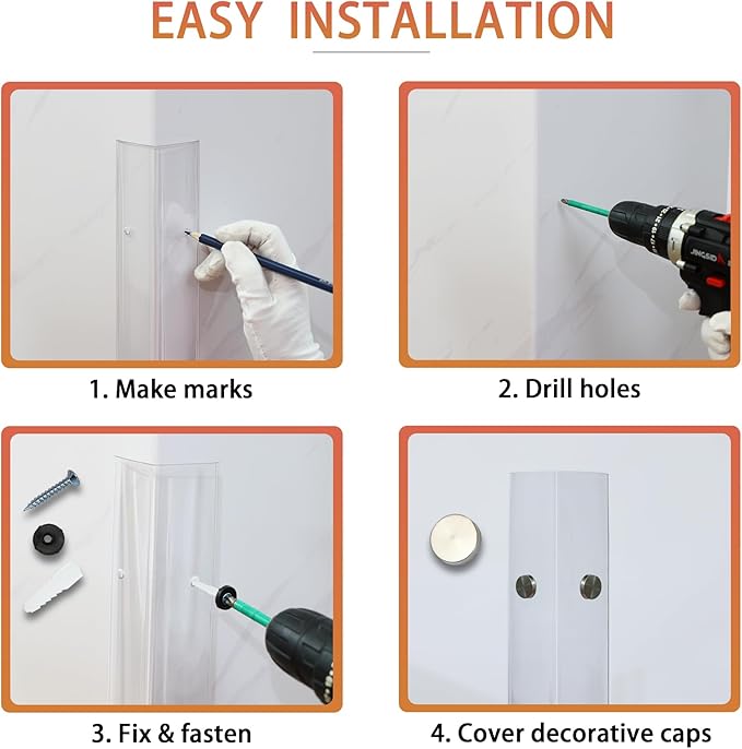 QDYMXUN Clear Screws Installation Wall Corner Protectors, Thickened L-Shaped Furniture Edge Shields & Guards for Sharp Wall, Door Frame, Table (2pcs x 39.4’’L x 1.97’’W)