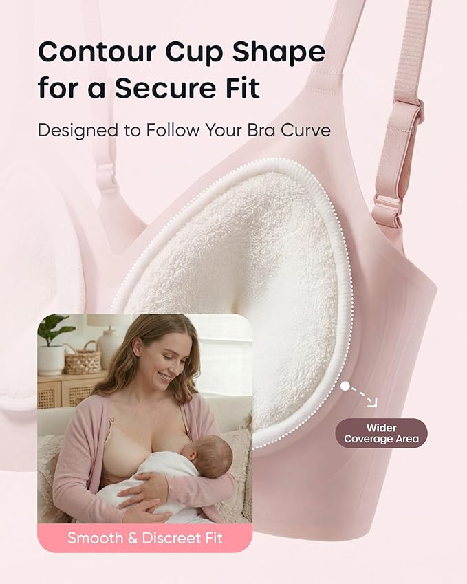 Nuliie Reusable Nursing Pads 14 Pack (7 Pairs), Contour Cup Shape for Better Coverage, Ultra Thin Breast Pads for Leaking Milk, Washable Breastfeeding Pads with Laundry Bag & Wet Bag