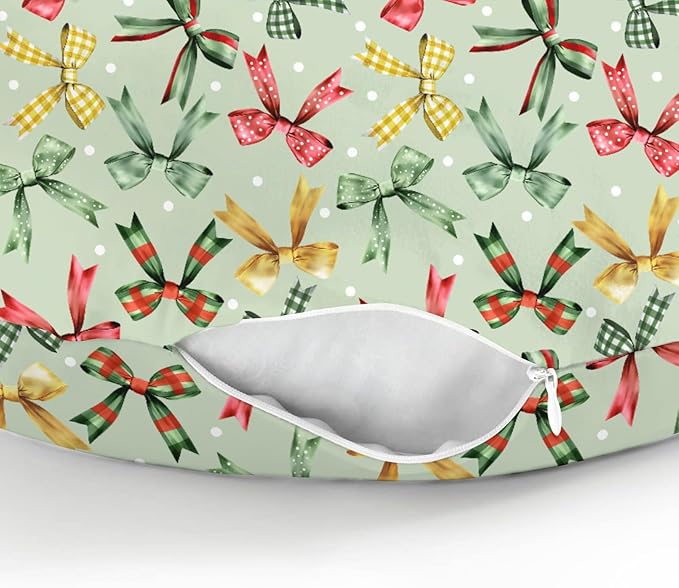 Christmas Bows Baby Nursing Pillow Covers for Boy Girl Winter Bows Plaids Nursing Pillow Slipcovers for Breastfeeding Pillows Girly Christmas Ribbons Soft Stretchy Removable Covers for Newborn Infant