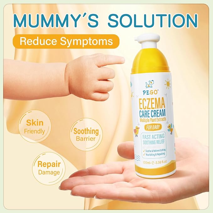 Baby Eczema Cream - Kids Eczema Therapy & Relief Body Cream, Nourishing Skin Protectant Soothes & Relieves Dry, Hypoallergenic, Fragrance & Steroid-Free (100ml, Fl Oz, 3.38) (White+)