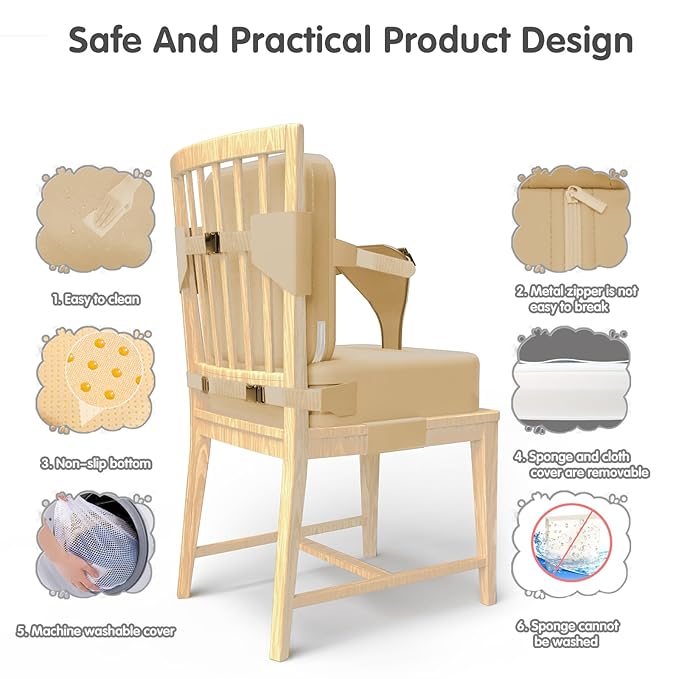 Toddler Booster Seat for Dining Table,Booster Seat for Kitchen Chair with Extended Straps,2PCS Portable with Safety Buckles,Suitable for Kids Aged 3-12 in Restaurants(Earthy Yellow)
