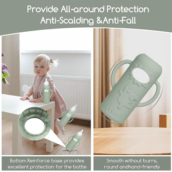 4 Pack Silicone Sleeves for Dr. Brown's Glass Baby Bottles -Drop Protection Easy-Grip Baby Bottle Sleeves Holder with Handles, Compatible with Dr. Brown's Newborn Glass Bottles 8 oz/250 mL